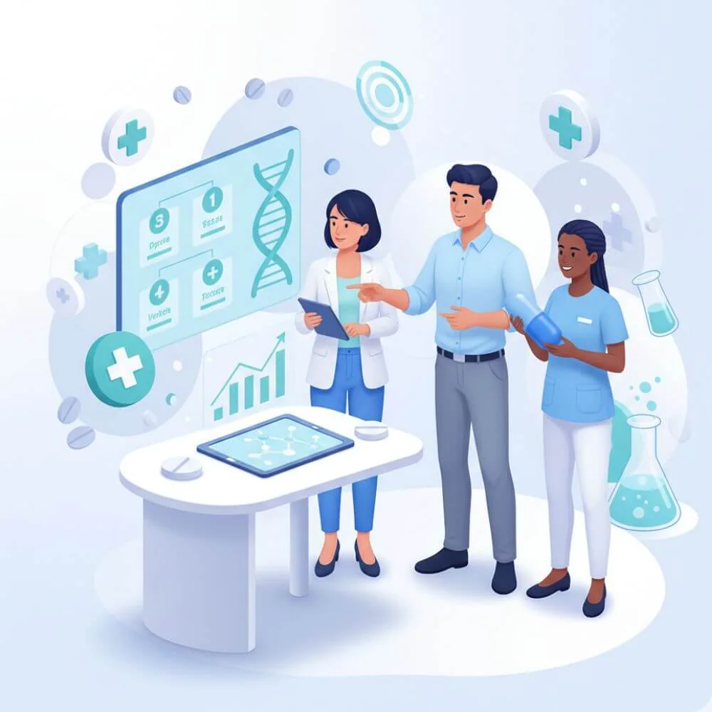 Healthcare and scientific teamwork illustration