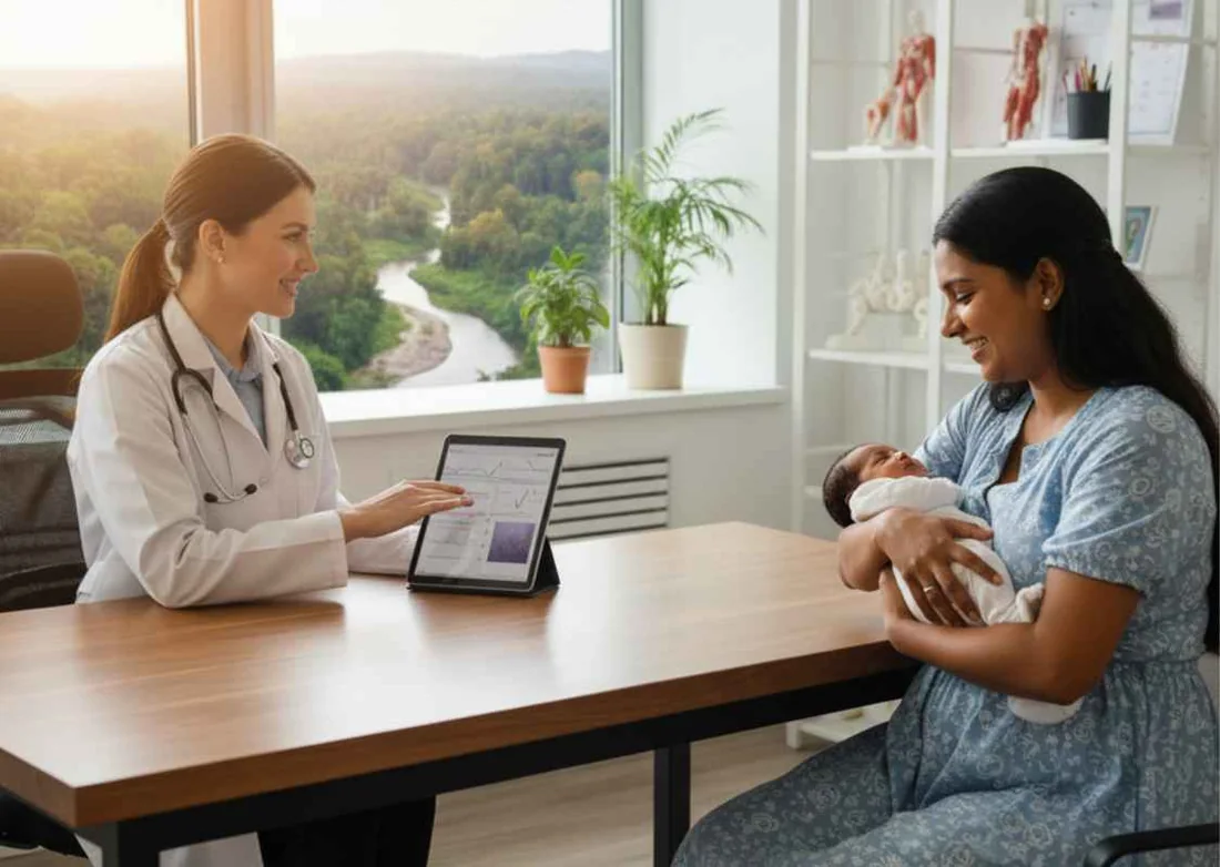 Doctor consulting a parent about child healthcare